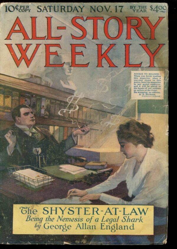 ALL-STORY WEEKLY - 11/17/17 - Condition: G-VG - Lead Author: George Allan England