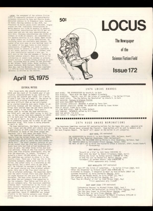 Locus - #172 - 04/15/75 - VG - Locus Publications