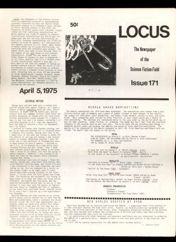 Locus - #171 - 04/05/75 - VG - Locus Publications