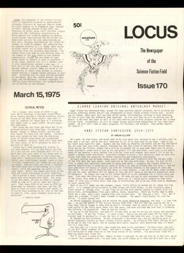 Locus - #170 - 03/15/75 - VG - Locus Publications