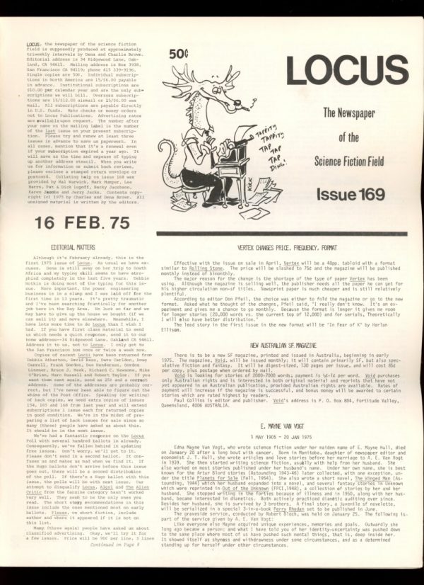 Locus - #169 - 02/16/75 - VG - Locus Publications