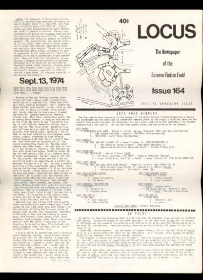 Locus - #164 - 09/13/74 - VG - Locus Publications