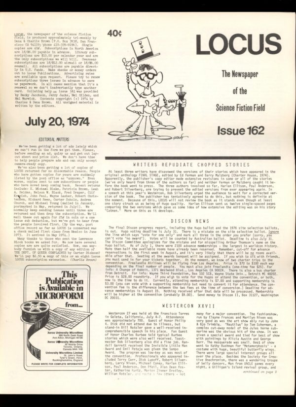 Locus - #162 - 07/20/74 - VG - Locus Publications