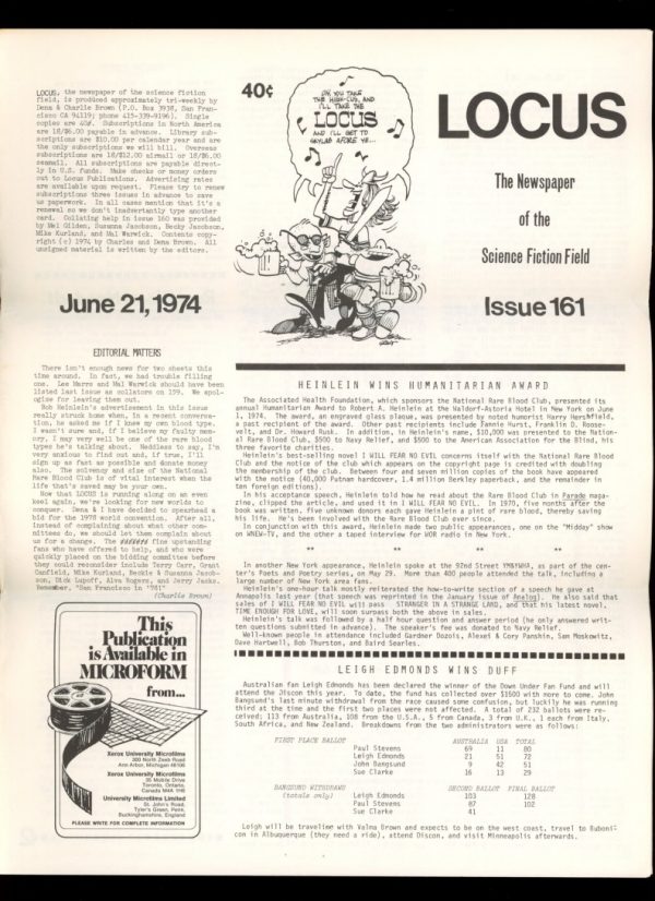 Locus - #161 - 06/21/74 - VG - Locus Publications