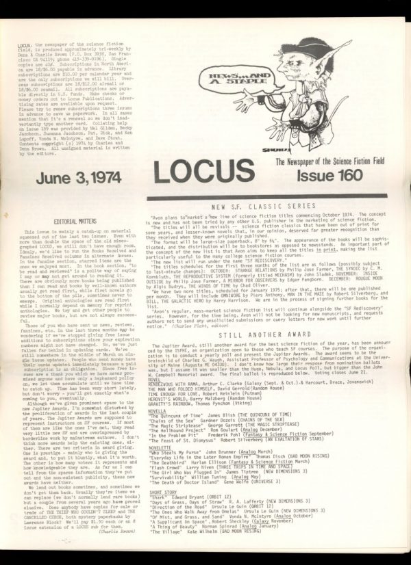 Locus - #160 - 06/03/74 - VG - Locus Publications