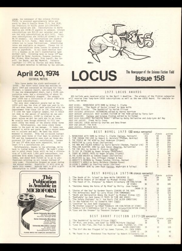 Locus - #158 - 04/20/74 - VG - Locus Publications
