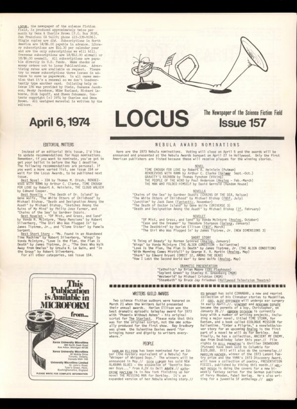 Locus - #157 - 04/06/74 - VG - Locus Publications