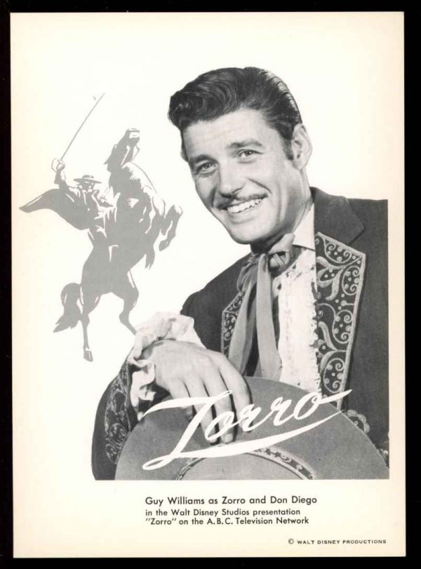 Zorro Guy Williams Postcard - 1 PC - -/57 - VG-FN - 83-45485