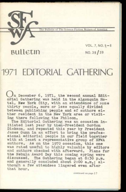 Bulletin Of The Science Fiction Writers Of America - #38/39 - 01/72 - VG - 78-26016