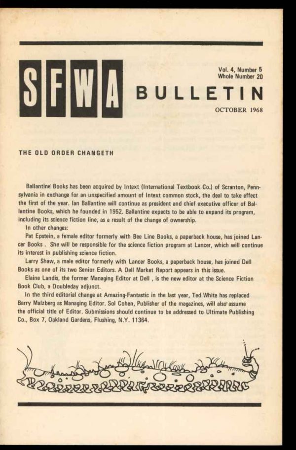 Bulletin Of The Science Fiction Writers Of America - #20 - 10/68 - VG - 78-26031