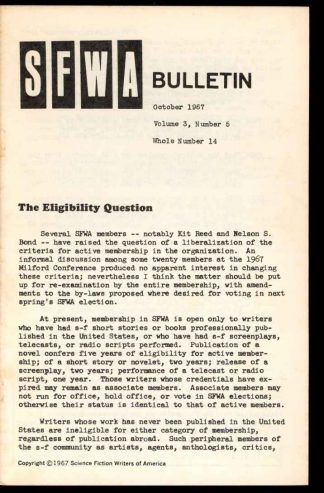 Bulletin Of The Science Fiction Writers Of America - #14 - 10/67 - VG-FN - 78-26036